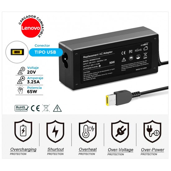 CARGADOR LENOVO COMPATIBLE | 20V / 4.5A | SQUARE | 90W LENOVO 01524C