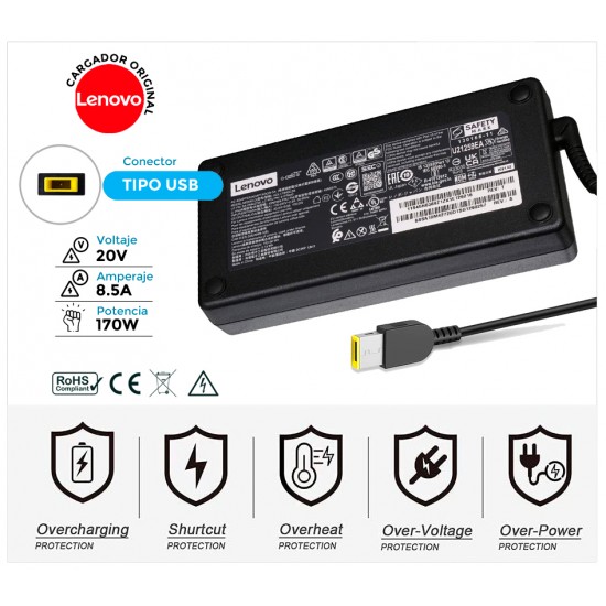 CARGADOR LENOVO ORIGINAL | 20V / 8.5A | SQUARE USB | 170W LENOVO 04586M