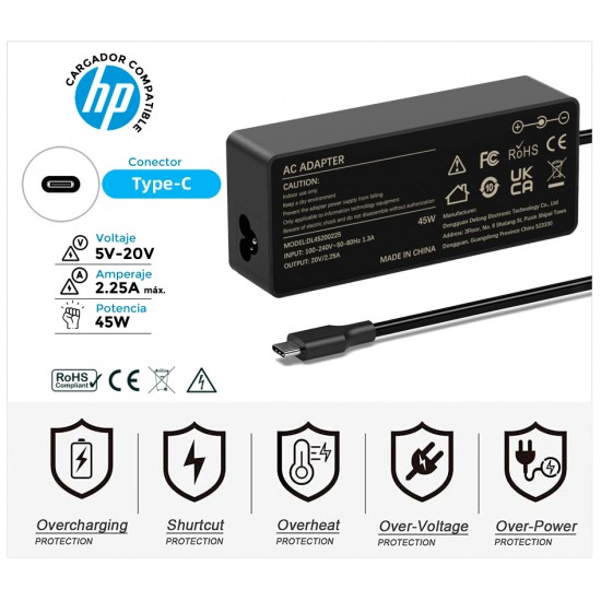 CARGADOR HP COMPATIBLE USB-C 45W HP 13250C