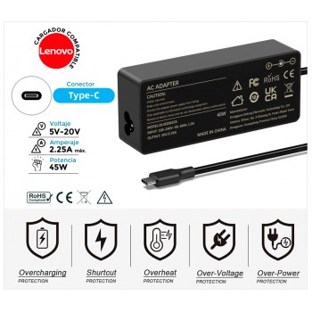CARGADOR LENOVO COMPATIBLE USB-C 45W