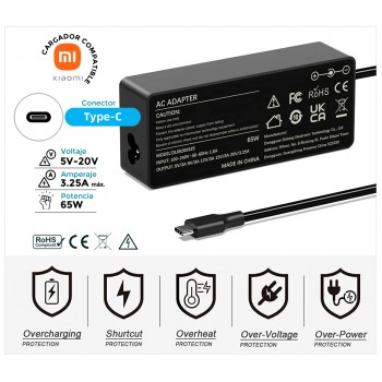 CARGADOR XIAOMI COMPATIBLE 65W TIPO C
