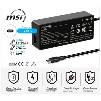 CARGADOR MSI COMPATIBLE 87W TIPO C