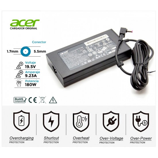 CARGADOR ACER 180W ORIGINAL | 19V / 9.23A | 5.5 x 1.7mm ACER 12996