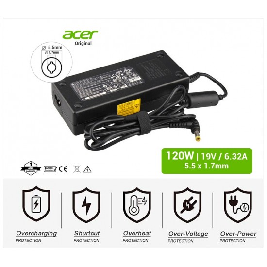 CARGADOR ACER ORIGINAL | 19V / 6.32A | 5.5 x 1.7mm | 120W ACER 10232