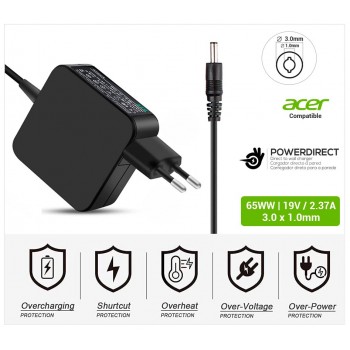 CARGADOR ACER COMPATIBLE | 19V / 2.37A | 3.0 x 1.0mm | 45W DIRECTO A PARED ( SIN CABLE )
