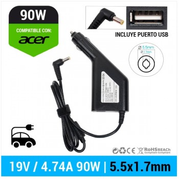 CARGADOR DE COCHE ACER | 19V / 4.74A | 5.5 x 1.7mm | 90W