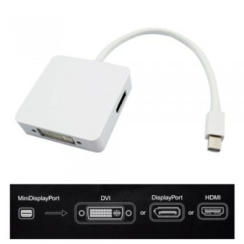 ADAPTADOR 3 EN 1 MINI DP DISPLAYPORT A HDMI / DVI / DISPLAYPORT | BLANCO 