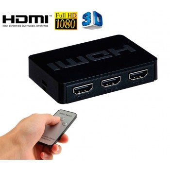 HDMI SWITCH 3 EN 1 CON MANDO | SOPORTE 1080P 3D | NEGRO