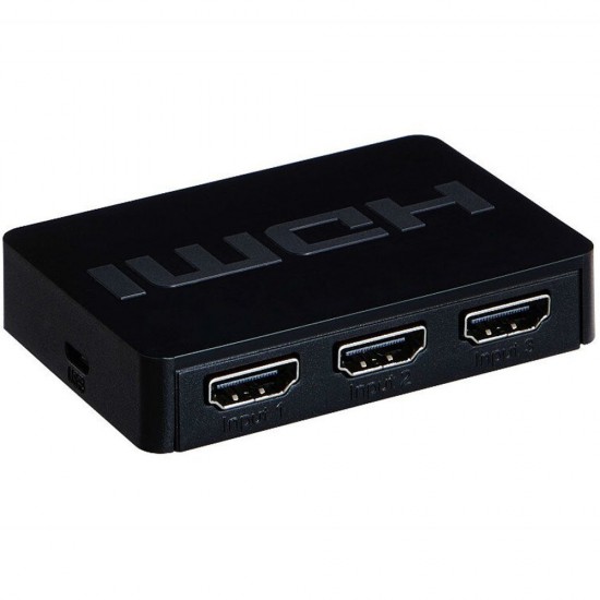 HDMI SWITCH 3 EN 1 CON MANDO | SOPORTE 1080P 3D | NEGRO OEM 05229