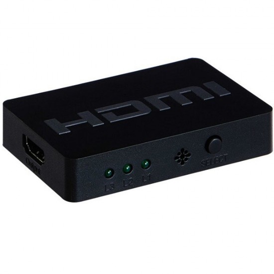 HDMI SWITCH 3 EN 1 CON MANDO | SOPORTE 1080P 3D | NEGRO OEM 05229