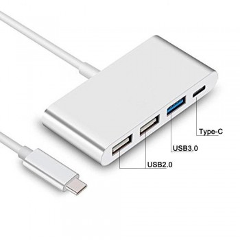ADAPTADOR USB 3.1 TIPO C A HUB CON 2xUSB 2.0 1 Y 1xUSB 3.1 TIPO C | COLOR PLATA/SILVER
