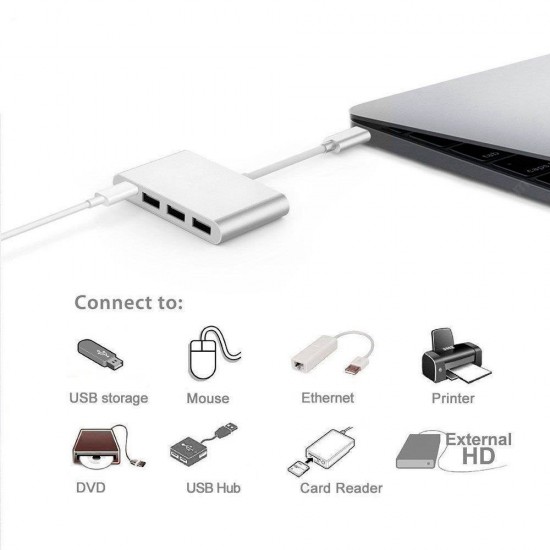 ADAPTADOR USB 3.1 TIPO C A HUB CON 2xUSB 2.0 1 Y 1xUSB 3.1 TIPO C | COLOR PLATA/SILVER OEM 07877