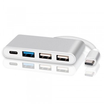 ADAPTADOR USB 3.1 TIPO C A HUB CON 2xUSB 2.0 1 Y 1xUSB 3.1 TIPO C | COLOR PLATA/SILVER