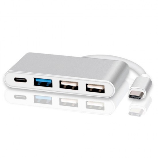 ADAPTADOR USB 3.1 TIPO C A HUB CON 2xUSB 2.0 1 Y 1xUSB 3.1 TIPO C | COLOR PLATA/SILVER OEM 07877