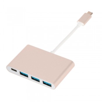 ADAPTADOR USB 3.1 TIPO C A HUB CON 3 PUERTOS USB Y PUERTO USB TIPO C | COLOR ORO/GOLD
