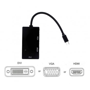 ADAPTADOR 3 EN 1 MINI DP DISPLAYPORT A HDMI/DVI/VGA  | NEGRO
