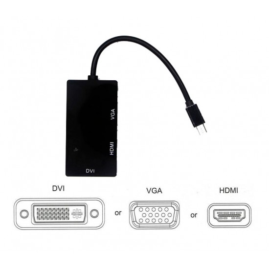 ADAPTADOR 3 EN 1 MINI DP DISPLAYPORT A HDMI/DVI/VGA | NEGRO OEM 05226