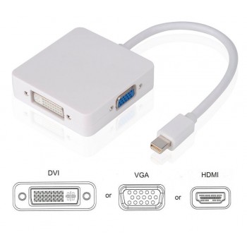 ADAPTADOR 3 EN 1 MINI DP DISPLAYPORT A HDMI/DVI/VGA | BLANCO