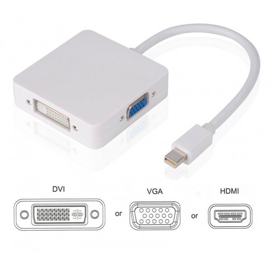 ADAPTADOR 3 EN 1 MINI DP DISPLAYPORT A HDMI/DVI/VGA | BLANCO OEM 05227