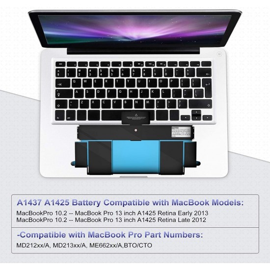 BATERIA APPLE A1437 COMPATIBLE MACBOOK PRO RETINA 13 A1425 AÑOS 2012/2013 11.21V · 6600mAh / 74Wh