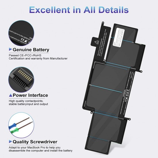 BATERIA APPLE A1582 COMPATIBLE MACBOOK PRO RETINA 13 A1502 VERSION 2015 11.34V · 6330mAh / 71.8Wh