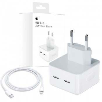 APPLE ADAPTADOR DE CORRIENTE 35W CON 2 PUERTOS USB-C + CABLE USB-C A LIGHTNING