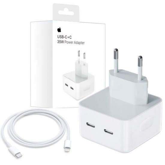 APPLE ADAPTADOR DE CORRIENTE 35W CON 2 PUERTOS USB-C + CABLE USB-C A LIGHTNING APPLE 32055