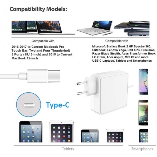 CARGADOR COMPATIBLE USB-C 65W DIRECTO A PARED COLOR BLANCO POWERDIRECT 08206DP