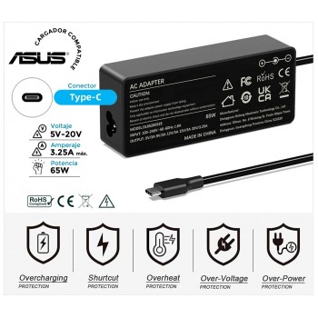 CARGADOR ASUS COMPATIBLE 65W TIPO C