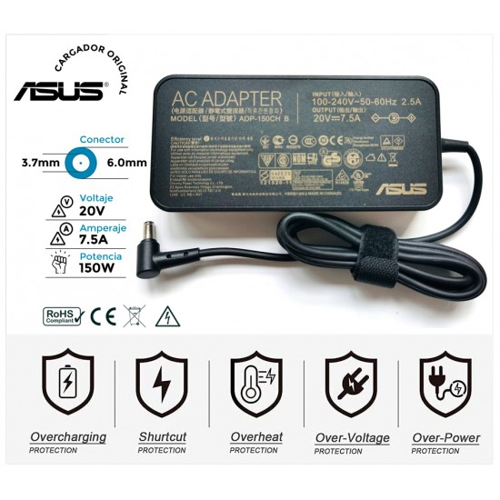 CARGADOR ASUS ORIGINAL | 20V / 7.5A | 6.0 x 3.7mm | 150W ASUS 12672