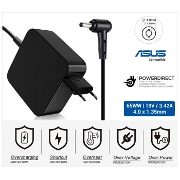 CARGADOR ASUS COMPATIBLE | 19V / 3.42A | 4.0 x 1.35mm | 65W DIRECTO A PARED ( SIN CABLE )
