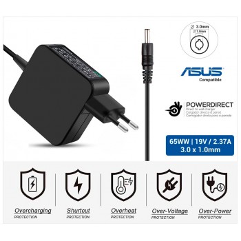 CARGADOR ASUS COMPATIBLE | 19V / 2.37A | 3.0 x 1.0mm | 45W DIRECTO A PARED ( SIN CABLE )