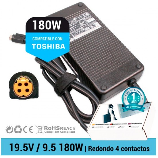 CARGADOR TOSHIBA COMPATIBLE | 19.5V / 9.5A | REDONDO 4 CONT. | 180W TOSHIBA 10442