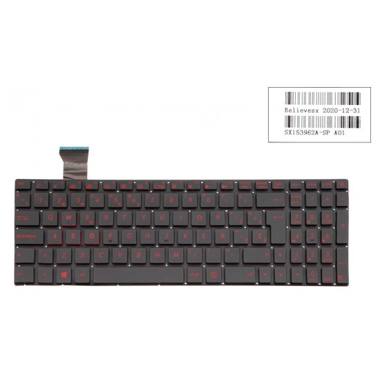 TECLADO PORTATIL ESPAÑOL ASUS ROG GL552JX GL552VL GL552VW GL552VX SERIES NEGRO SIN MARCO RETROILUMINADO | SX153962A-SP 9Z.N8BBU.S0Q 0KNB0-662GHU00 0KN0-RZ1HU13 ASUS 12456