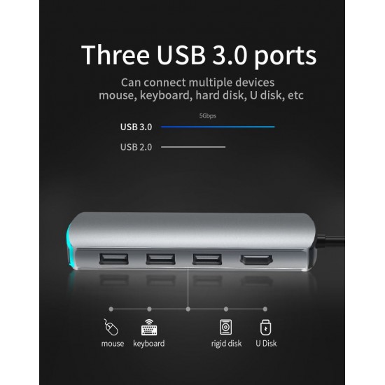 ADAPTADOR 8 EN 1 TIPO C A HUB CON PUERTOS TIPO C / PD / USB3.0 / HDMI / SD / TF / AUDIO | BASIX MATE 8 BASIX 12990