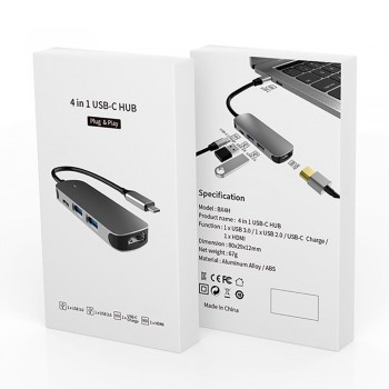 ADAPTADOR 4 EN 1 TIPO C A HUB CON PUERTOS TIPO C / USB 2.0 /  USB3.0 / HDMI | BASIX BX4H