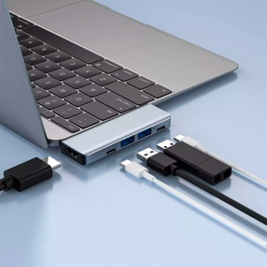 ADAPTADOR APPLE MACBOOK 5 EN 1 TIPO C A HUB CON PUERTOS TIPO C / USB3.0 / PD / HDMI | BASIX YG-2102 BASIX 12992