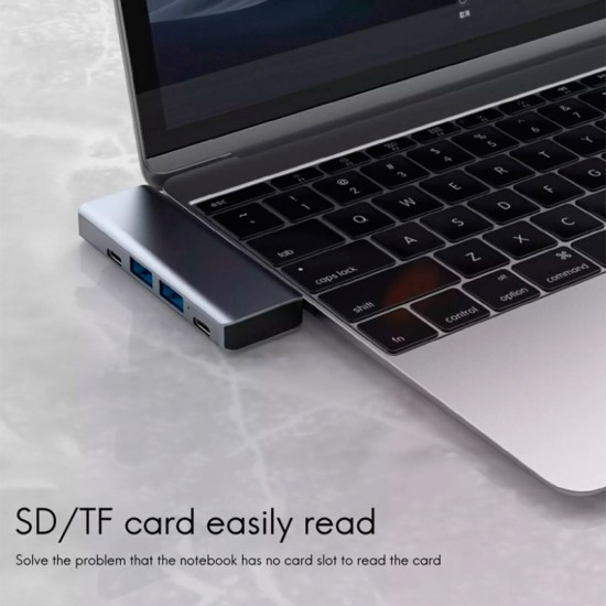 ADAPTADOR APPLE MACBOOK 5 EN 1 TIPO C A HUB CON PUERTOS TIPO C / USB3.0 / PD / HDMI | BASIX YG-2102 BASIX 12992