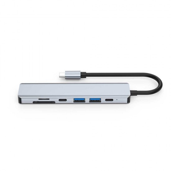 ADAPTADOR 7 EN 1 TIPO C A HUB CON PUERTOS USB-C / USB 3.0 / HDMI / SD / TF | BASIX YG-2121 BASIX 13020