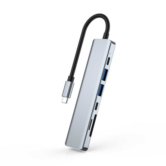 ADAPTADOR 7 EN 1 TIPO C A HUB CON PUERTOS USB-C / USB 3.0 / HDMI / SD / TF | BASIX YG-2121 BASIX 13020