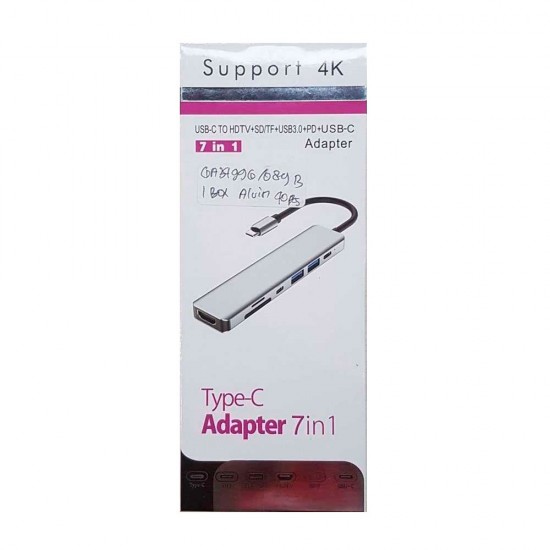ADAPTADOR 7 EN 1 TIPO C A HUB CON PUERTOS USB-C / USB 3.0 / HDMI / SD / TF | BASIX YG-2121 BASIX 13020