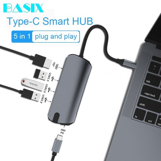 ADAPTADOR 8 EN 1 TIPO C A HUB CON PUERTOS USB-C / USB 3.0 / HDMI / SD / TF / RJ45 | BASIX BYL-2010N3 BASIX 13018