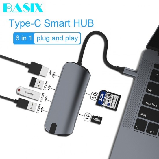 ADAPTADOR 8 EN 1 TIPO C A HUB CON PUERTOS USB-C / USB 3.0 / HDMI / SD / TF / RJ45 | BASIX BYL-2010N3 BASIX 13018
