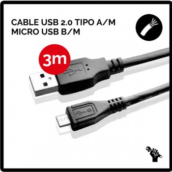 CABLE USB 2.0 TIPO A/M MICRO USB B/M | 3M | NEGRO