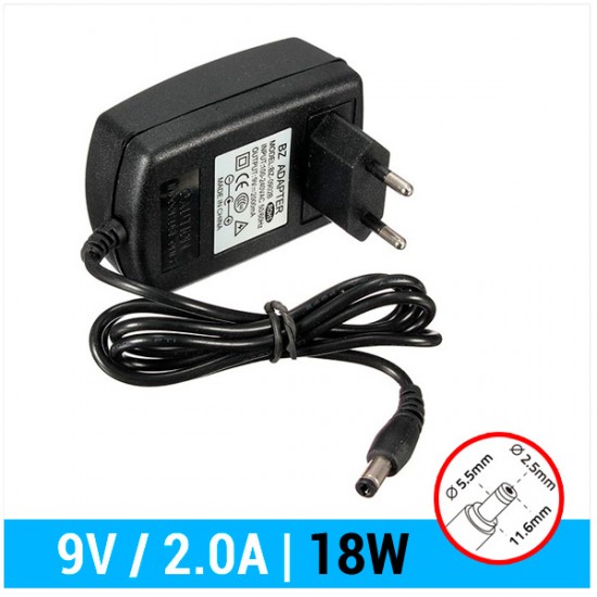 CARGADOR GENÉRICO | 9V / 2A | 5.5 x 2.5mm | 18W OEM 06215
