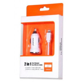 CARGADOR LIGHTNING IPHONE 5/6  2 EN 1 COCHE | BLANCO