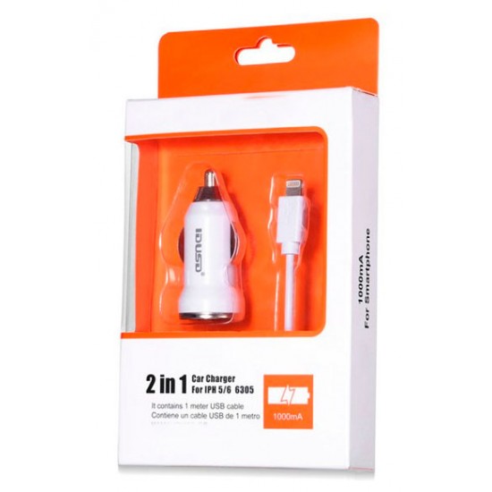 CARGADOR LIGHTNING IPHONE 5/6 2 EN 1 COCHE | BLANCO IDUSD 03963