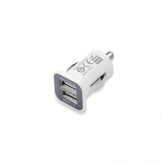 MINI CARGADOR COCHE USB DUAL | 2100mAh | BLANCO IDUSD 03972