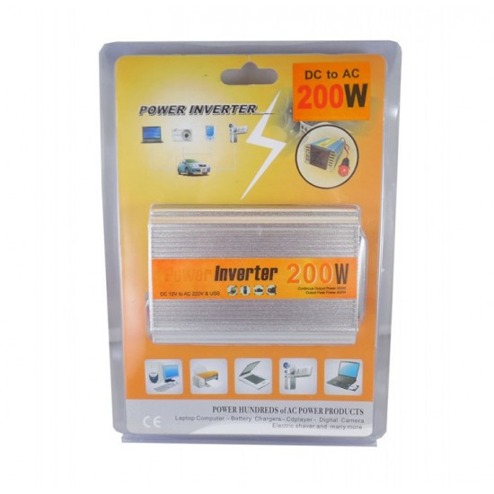 INVERSOR DE CORRIENTE PARA COCHE 12V A 220V CON PUERTO USB | 200W OEM 07250