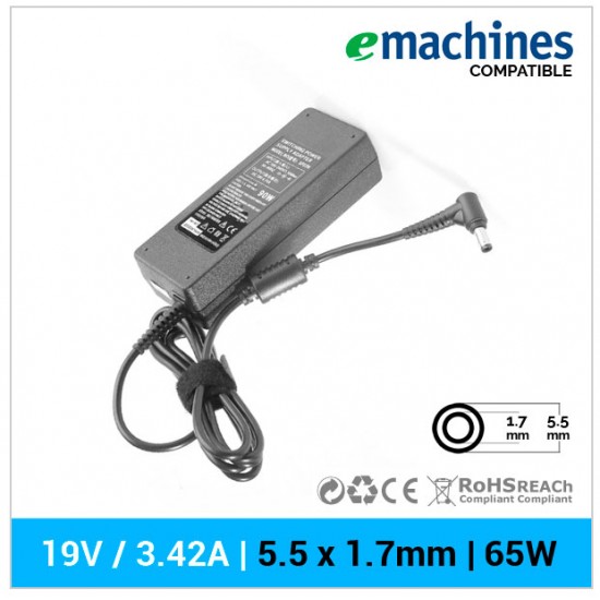 CARGADOR EMACHINES COMPATIBLE | 19V / 3.42A | 5.5 x 1.7mm | 65W EMACHINES 00030C